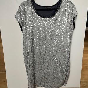 Victoria secret silver sequence dress with black leather trim